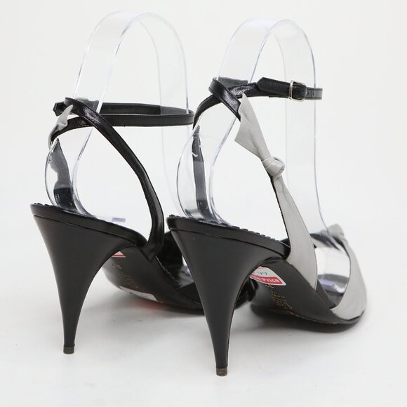 Vintage Cristin Leather Black Grey Two-Tone Ankle Strap Peep-Toe Sandals Pumps - Picture 9 of 14
